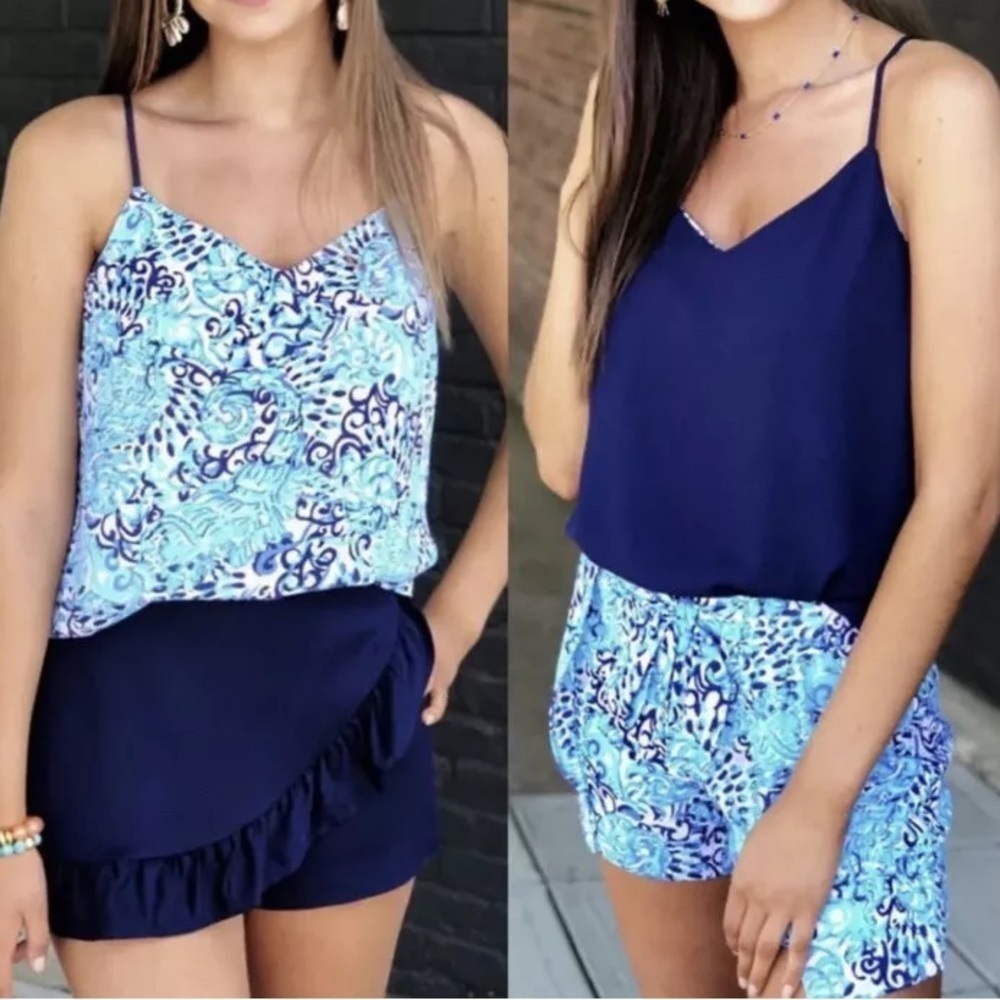 Lilly Pulitzer‎ NWT Dusk Top XS Light Aqua Spritz reversible sleeveless blouse